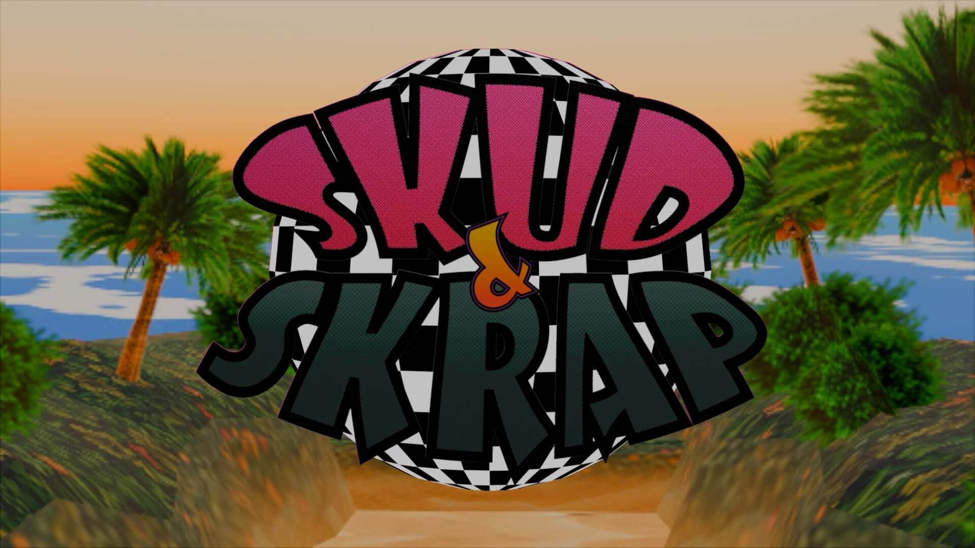 An animated space adventure exploring the relationship between nostalgia, science fiction, and video games. inspired by retro games and sci-fi inspired by old PlayStation 2 platformers. Using flat 2D textures mapped onto 3D models to create characters, environments, and vehicles. The Animated 3D Logo for the Skud & Skrap animation. Incorporating the names of the characters over the top of a black and white chequered sphere.