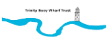 Logo made up of a white banner with a blue river running across it. A lighthouse appears partway across the page. Text reading "Trinity Buoy Wharf Trust" appears to the left of the lighthouse.