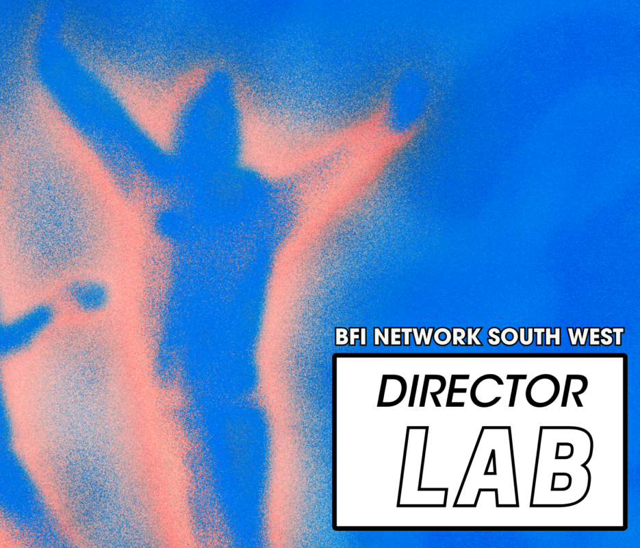 Heat map blue and orange image silhouettes, white label that reads 'BFI Network south west Director Lab'.