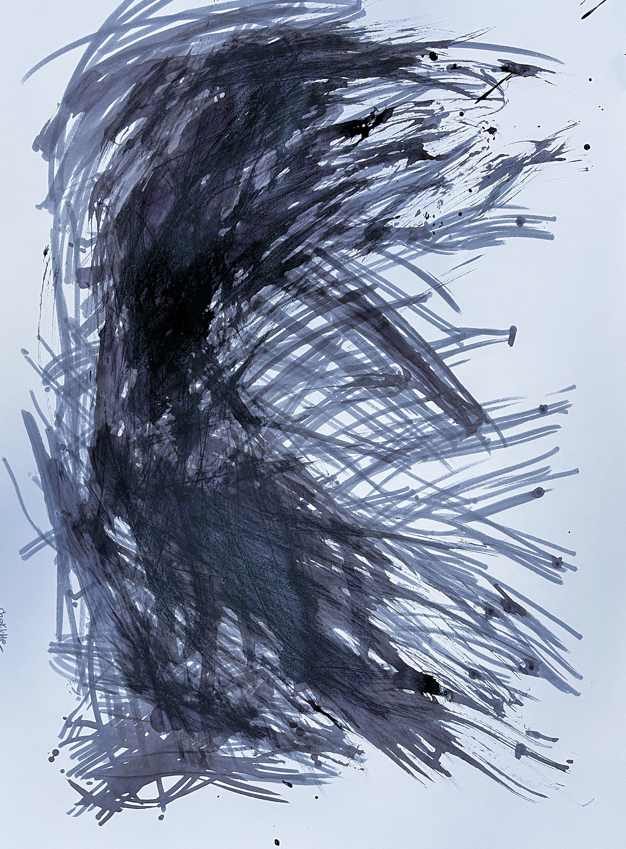 Painted black brush strokes creating a mass of lines