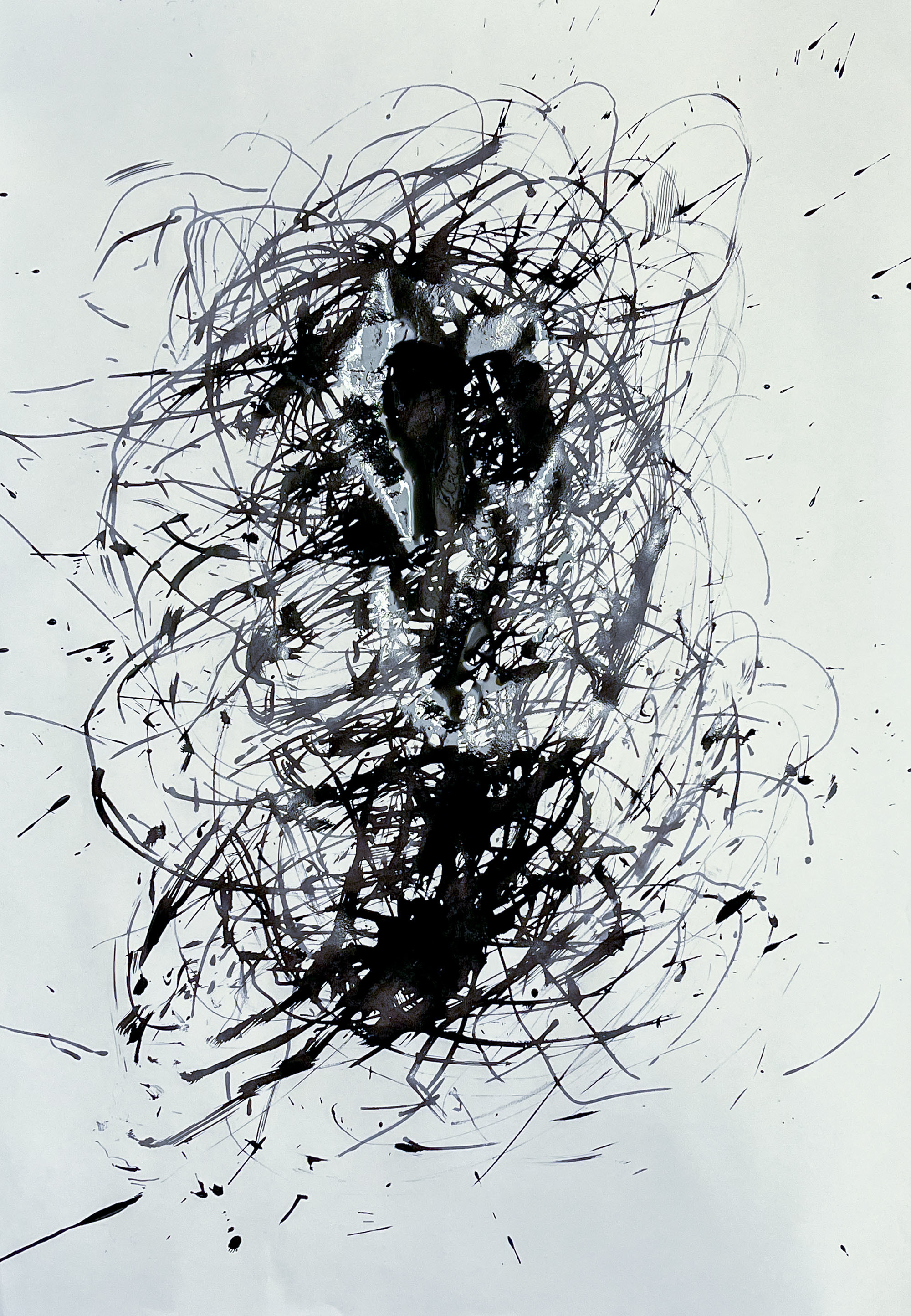 Black painted stokes forming a mass of splotches