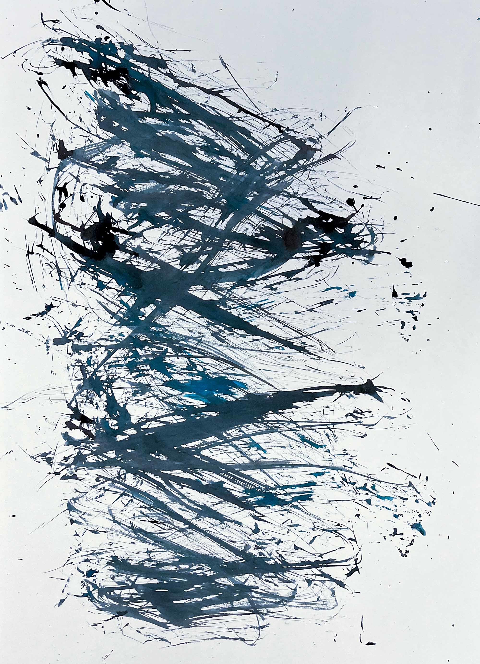 Tornado shape of black and green paint on canvas