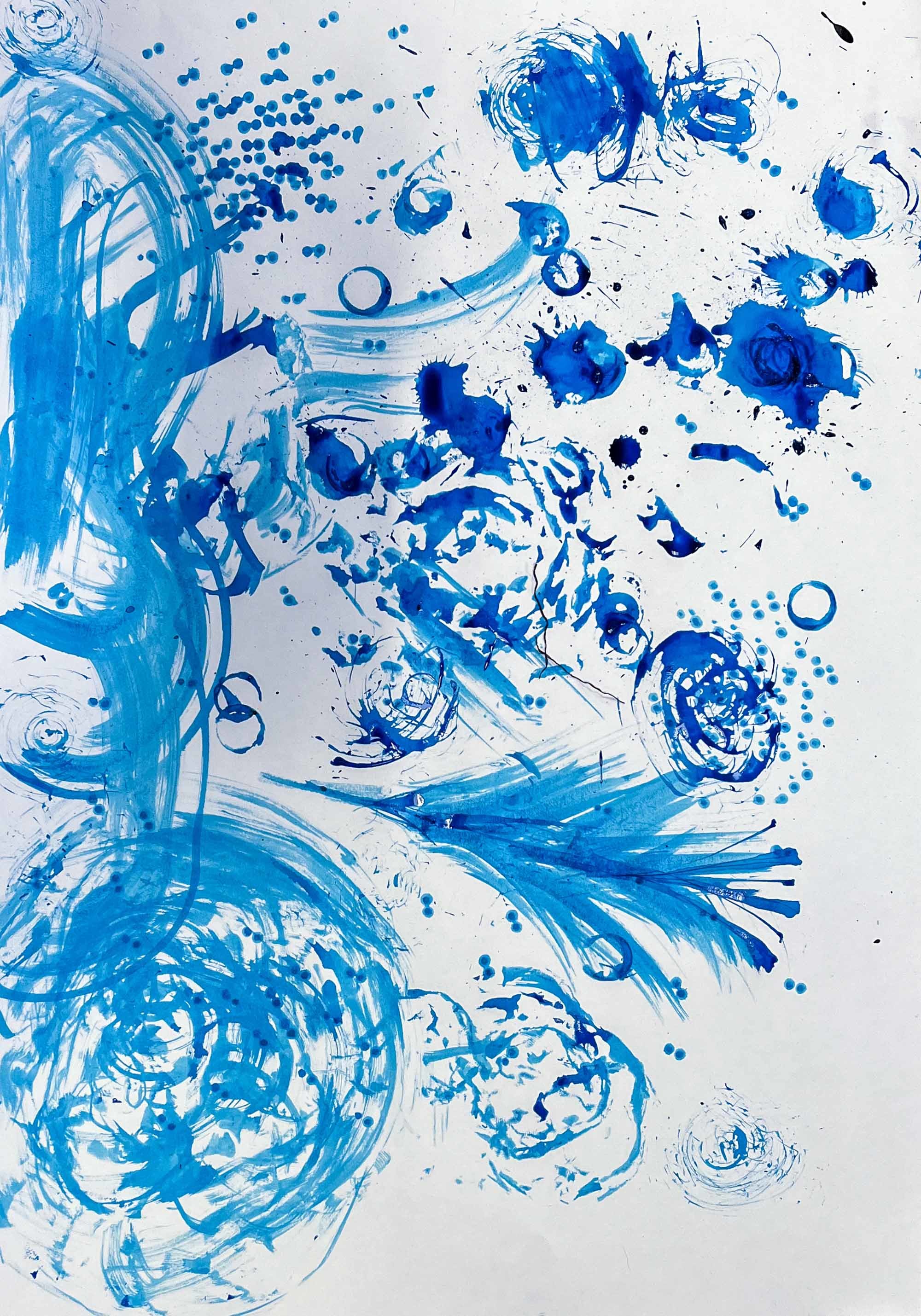 Blue brush painted shapes, like feathers