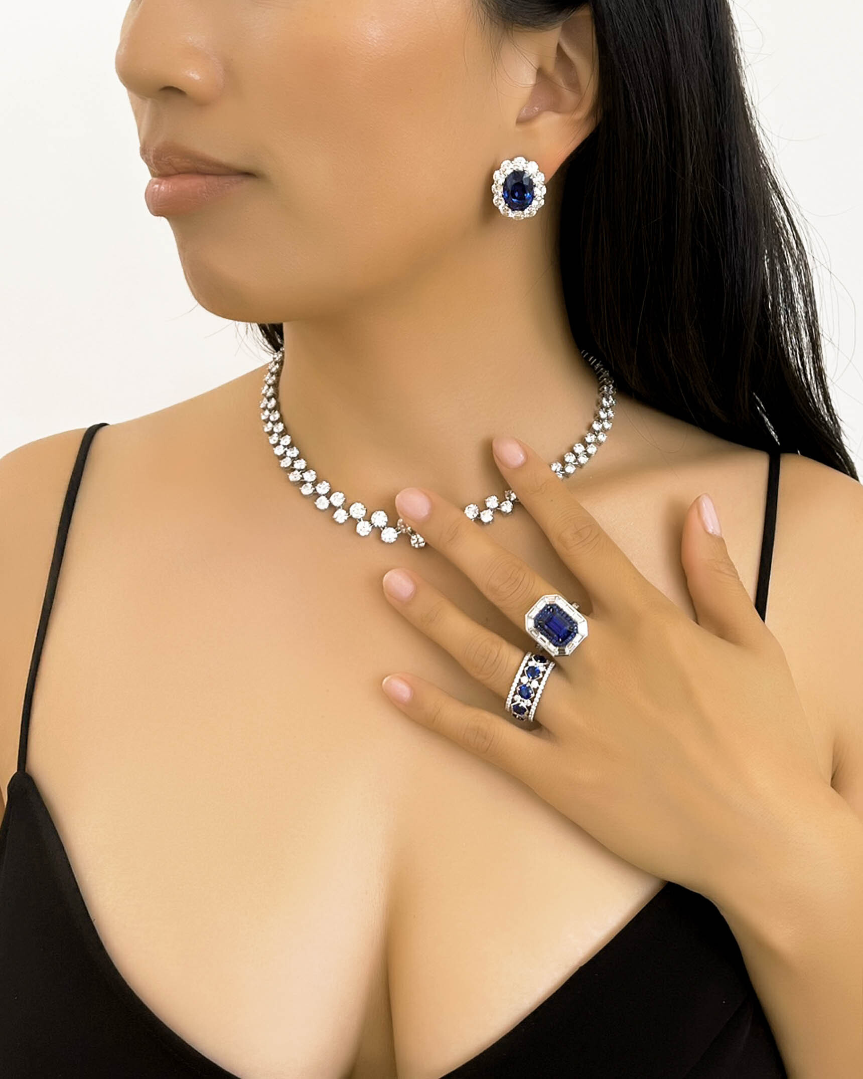 Blue Sapphire and Diamond Earrings_ Necklace and Rings ECDKK02847 - NDOTK00422 - RACDS00687 - RCDSA03052 (second look)