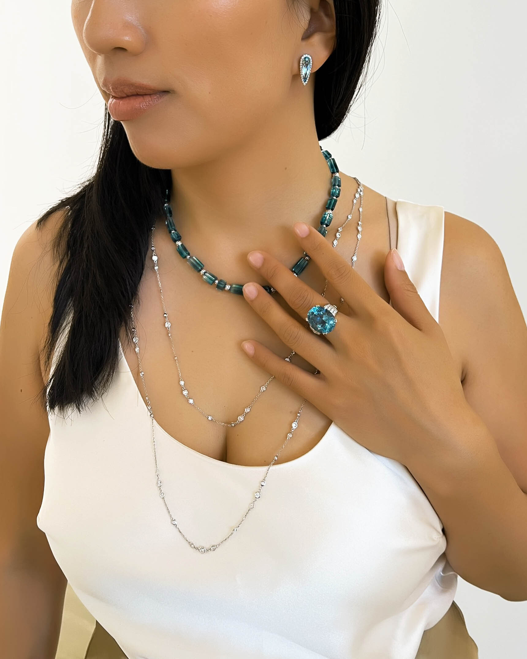 Aquamarine_Tourmaline and Diamond Earrings_Necklaces and Ring ECD5K03285 - NCOST05568 - NDOTK04818 - RMD7U00588 (second look)