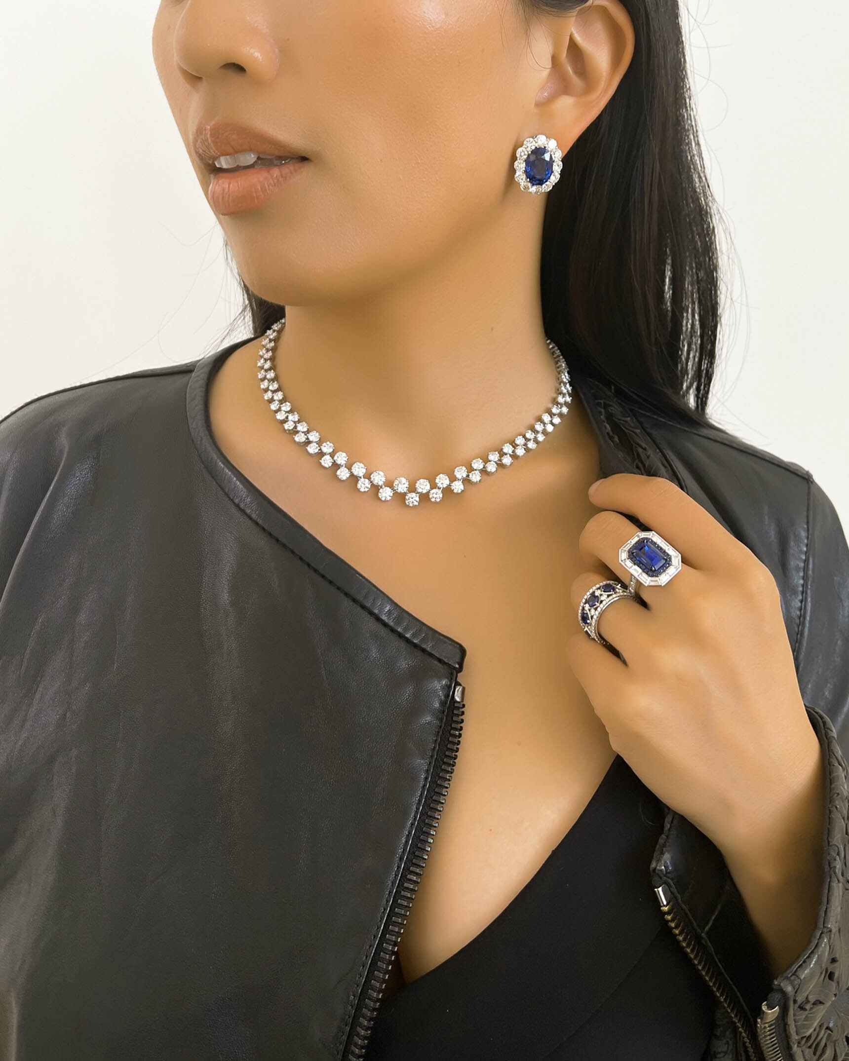 Blue Sapphire and Diamond Earrings_ Necklace and Rings ECDKK02847 - NDOTK00422 - RACDS00687 - RCDSA03052