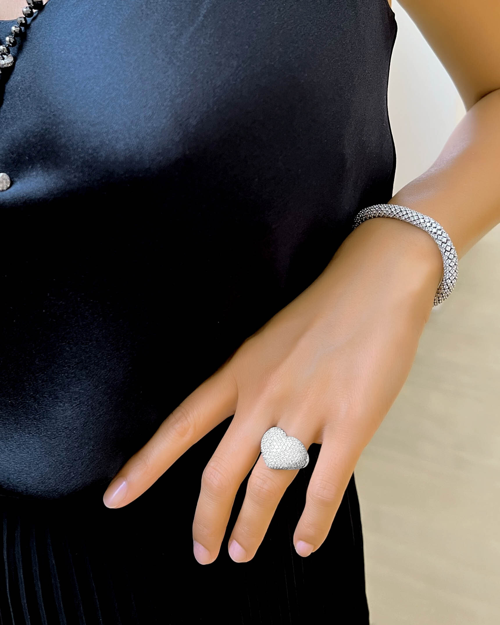 Heart Shaped Pave Diamond Ring and Pave Diamond Bracelet RFDG01330 - BDOTK04925 XX