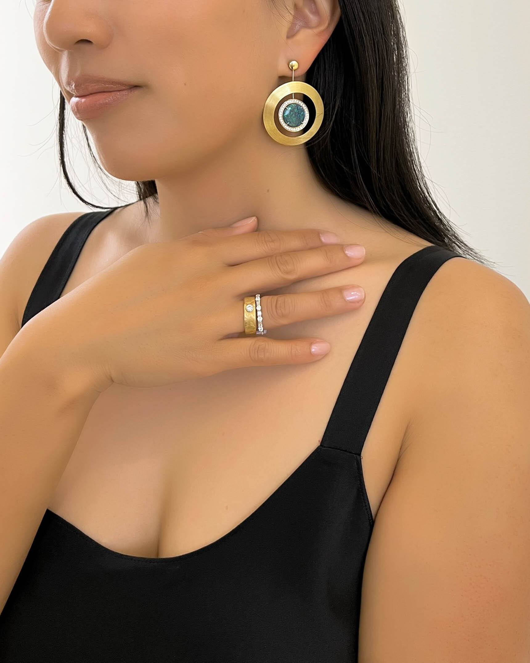 Black Opal Drop Earrings and Diamond Rings ECDKK01919 - RADMM00620 - RADPL09494