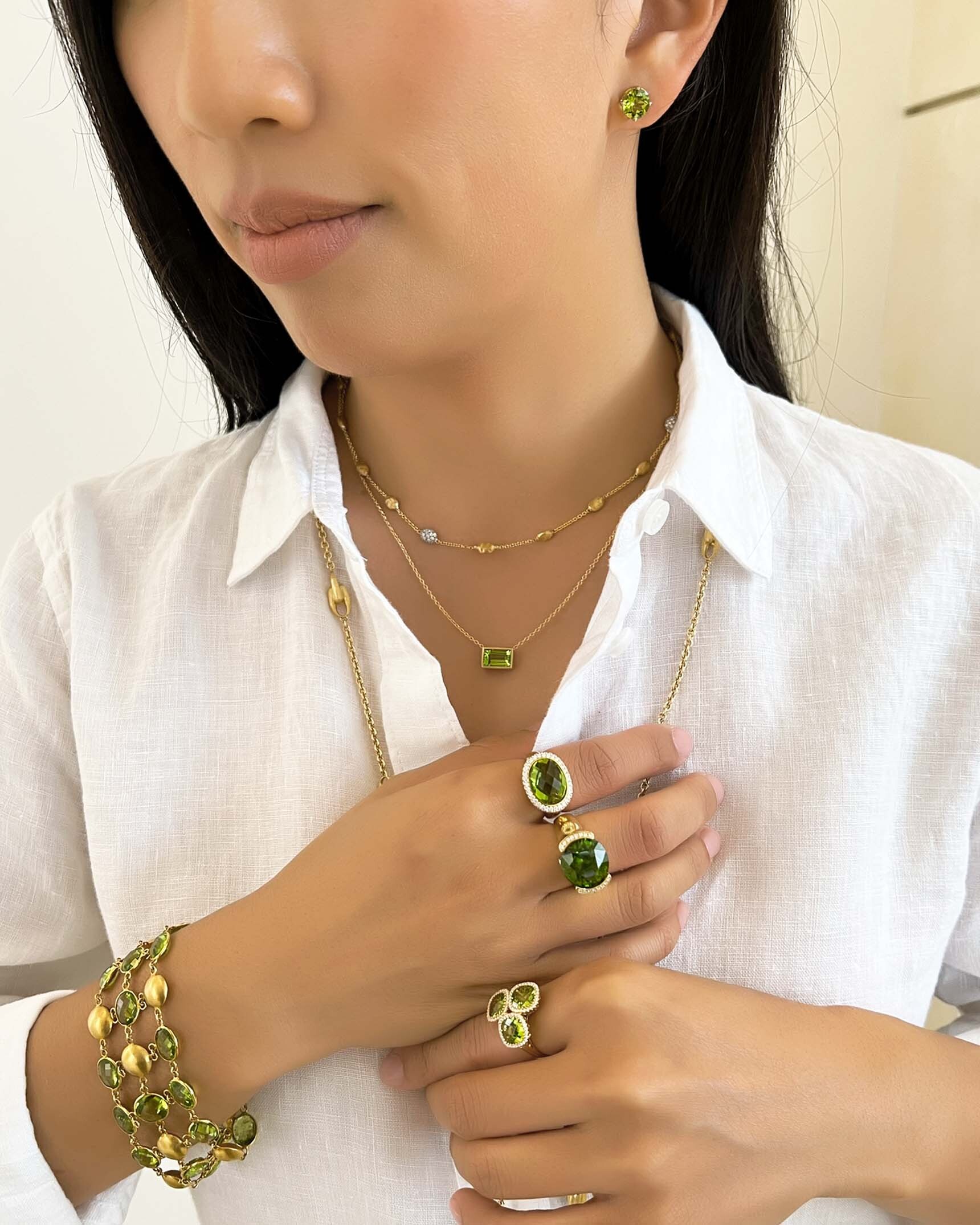 Peridot Earrings and Yellow Gold Necklaces ECSMS02446 - NECKG03481 - NDU5K02507 - PNCMS01303 XX
