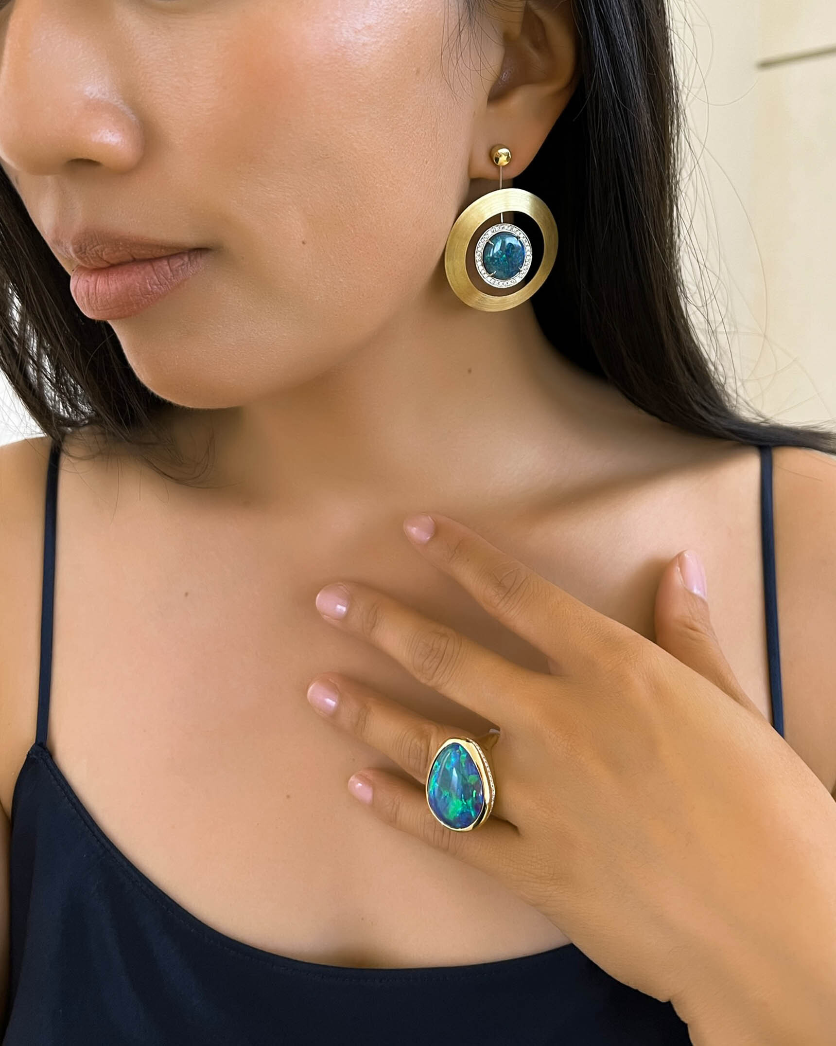 Black Opal and Diamond Earrings and Ring ECDKK01919 - RCDMS03310 XX