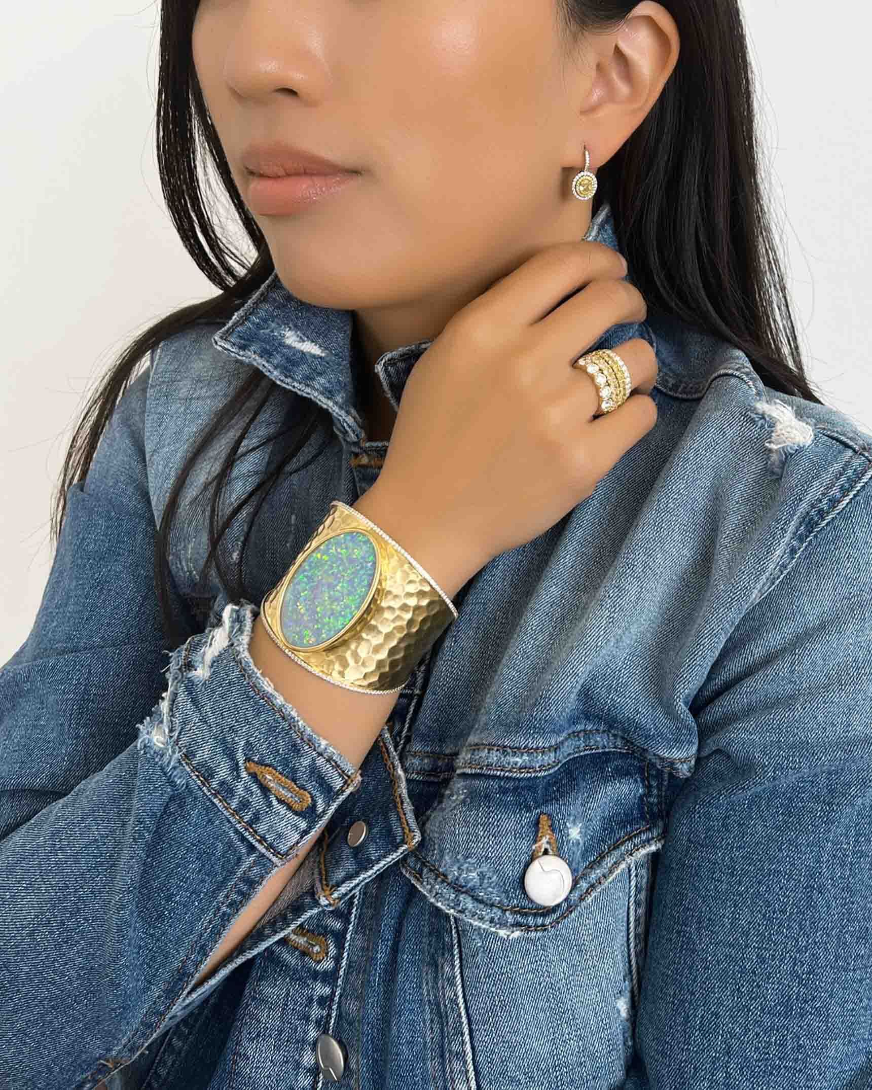 Opal Bracelet and Yellow Gold and Diamond Wedding Bands and Earrings BCDKK02384 - RADYG02204 - RADYG02133 - RADYG01535 - RADYG01562 - EDFKK04337