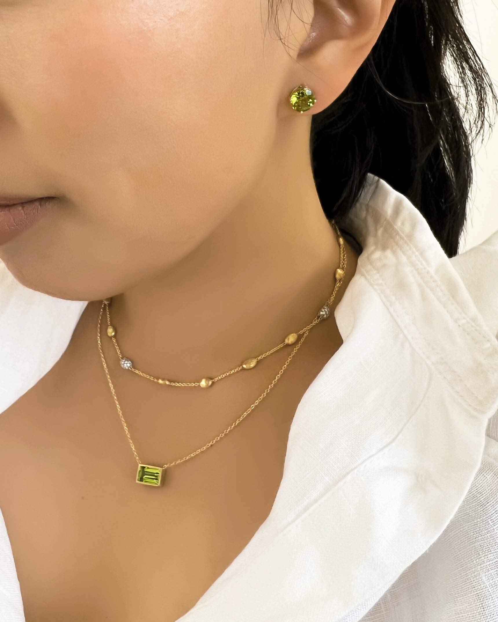 Peridot Earrings and Pendant and Yellow Gold Necklace ECSMS02446 - PNCMS01303 - NDU5K02507