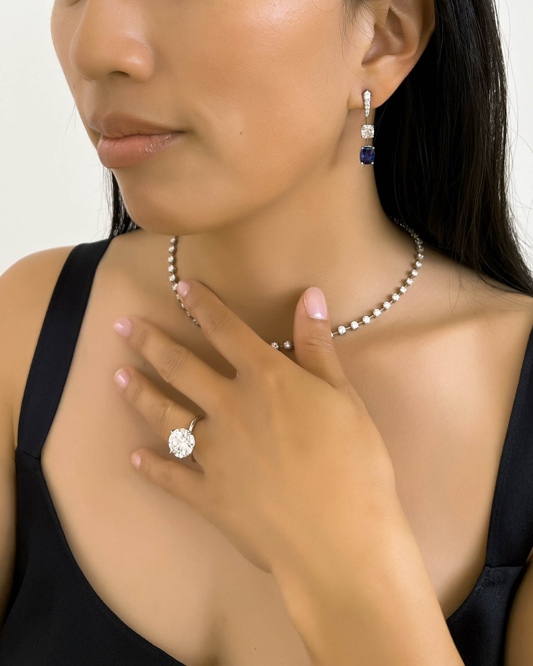Blue Sapphire and Diamond Earrings_Ring and Necklace ECDKK02507 - RSOLP03695 - NDOTK03828