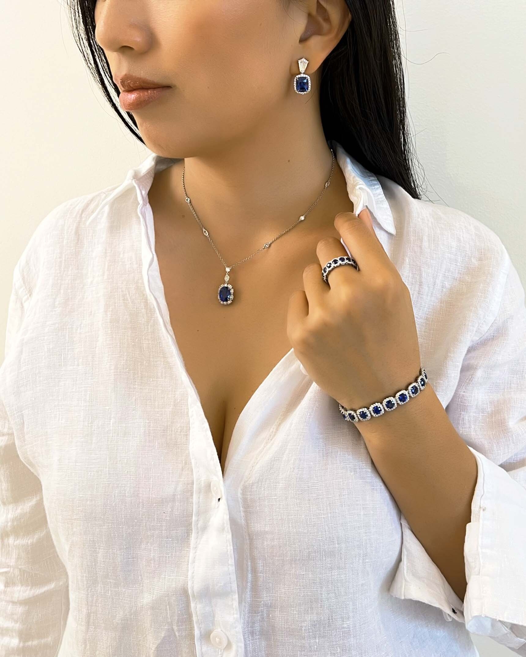 Blue Sapphire and Diamond Earrings_Necklace_Ring and Bracelet ECDKK02482 - PNMTG02936 - RACDS00810 - BCDKK02286
