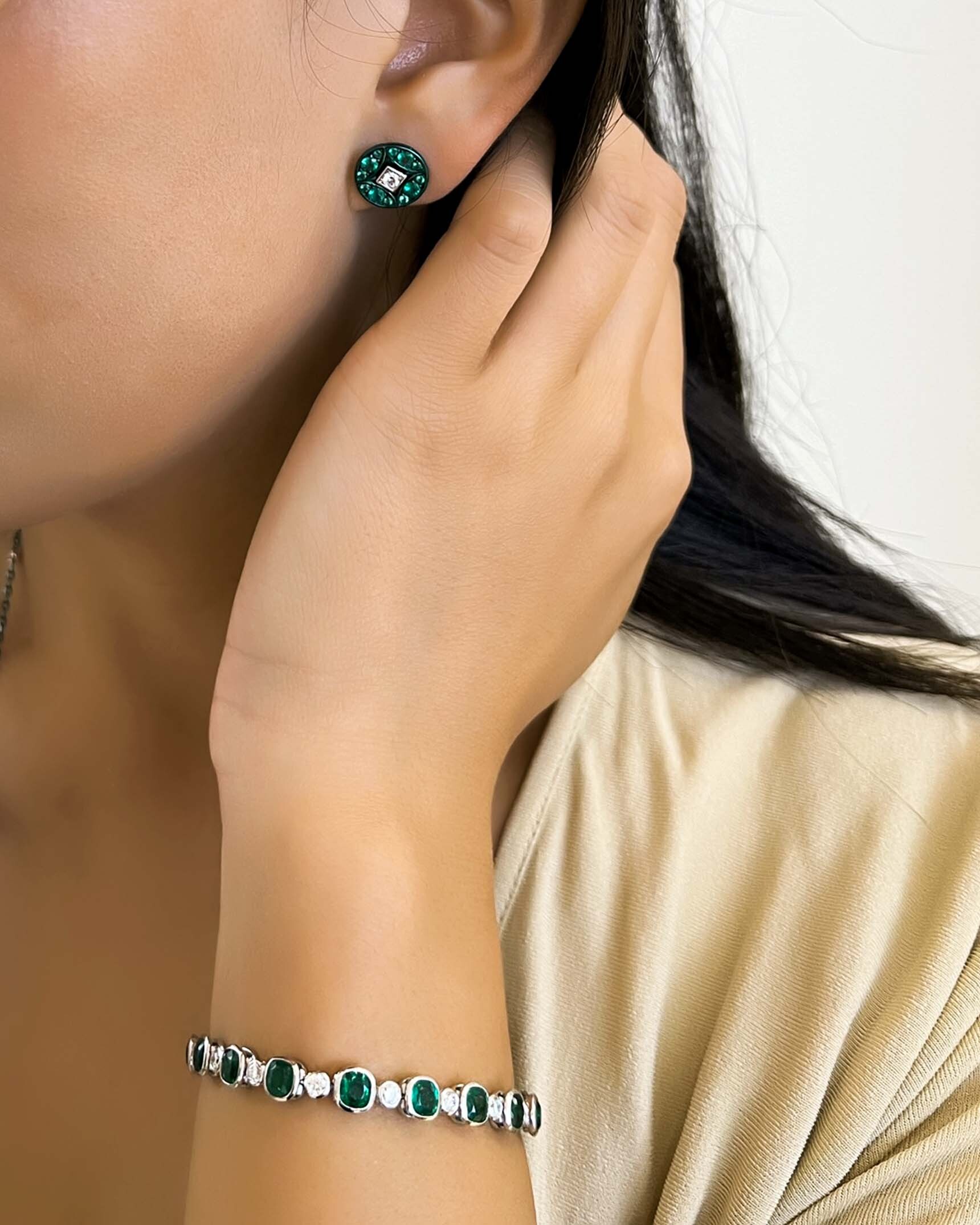 Emerald and Diamond Earrings and Bracelet ECD5K03436 - BCDKK02632 XX