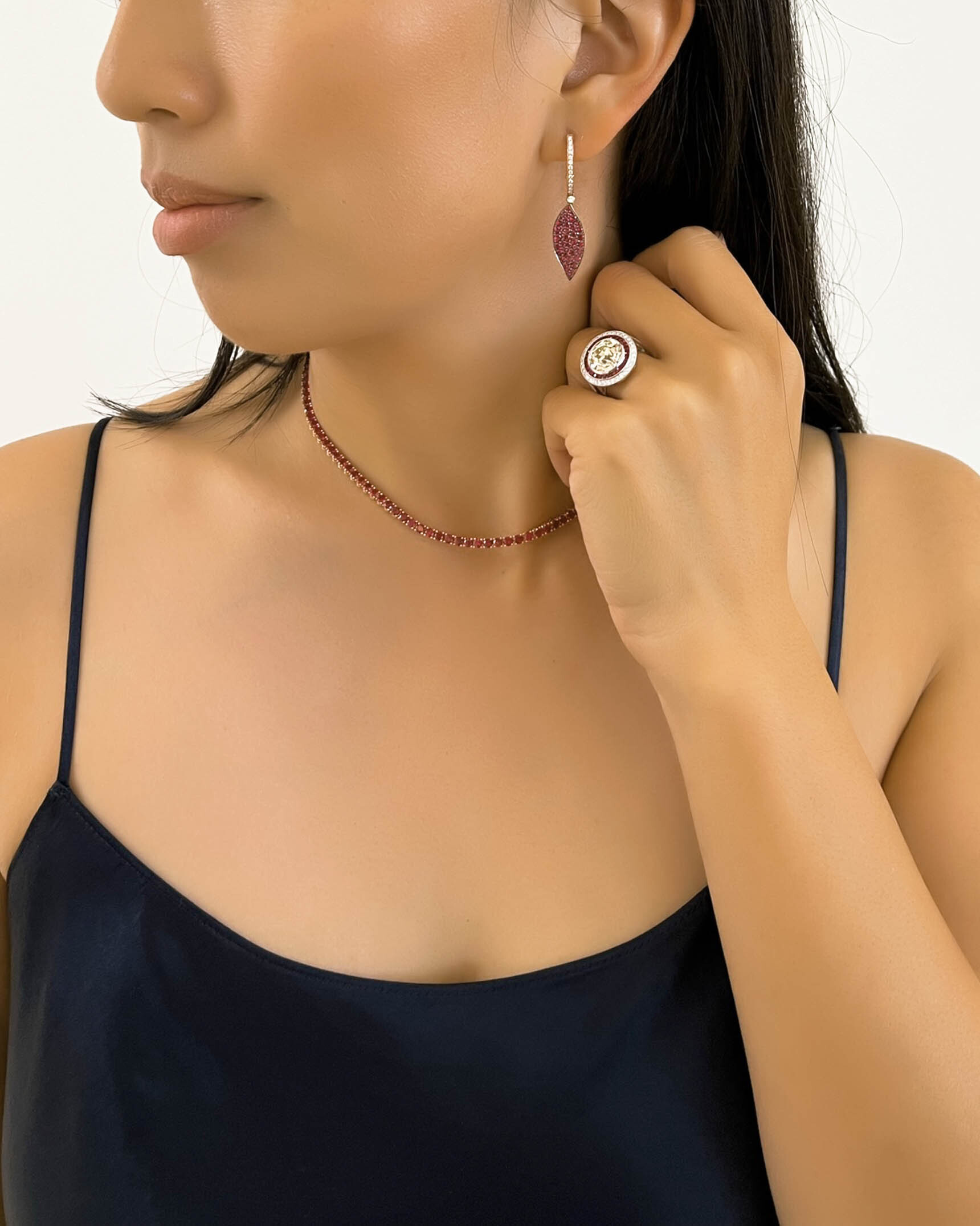 Ruby and Diamond Earrings_Ring and Necklace ECD5K03409 - RDCU403383 - NCOST05693