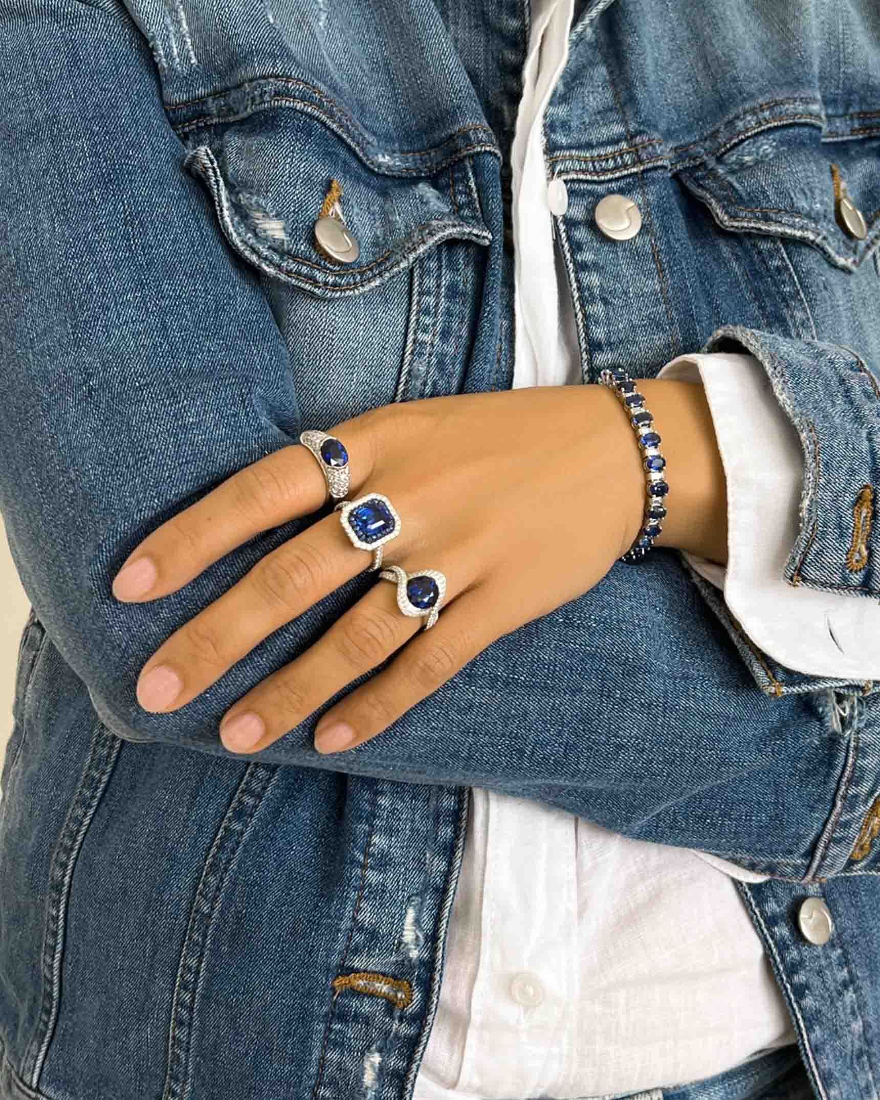 Blue Sapphire and Diamond Bracelet and Rings BCDKK02669 - RMD8U00901 - RCDSA03007 - RMD8U00646