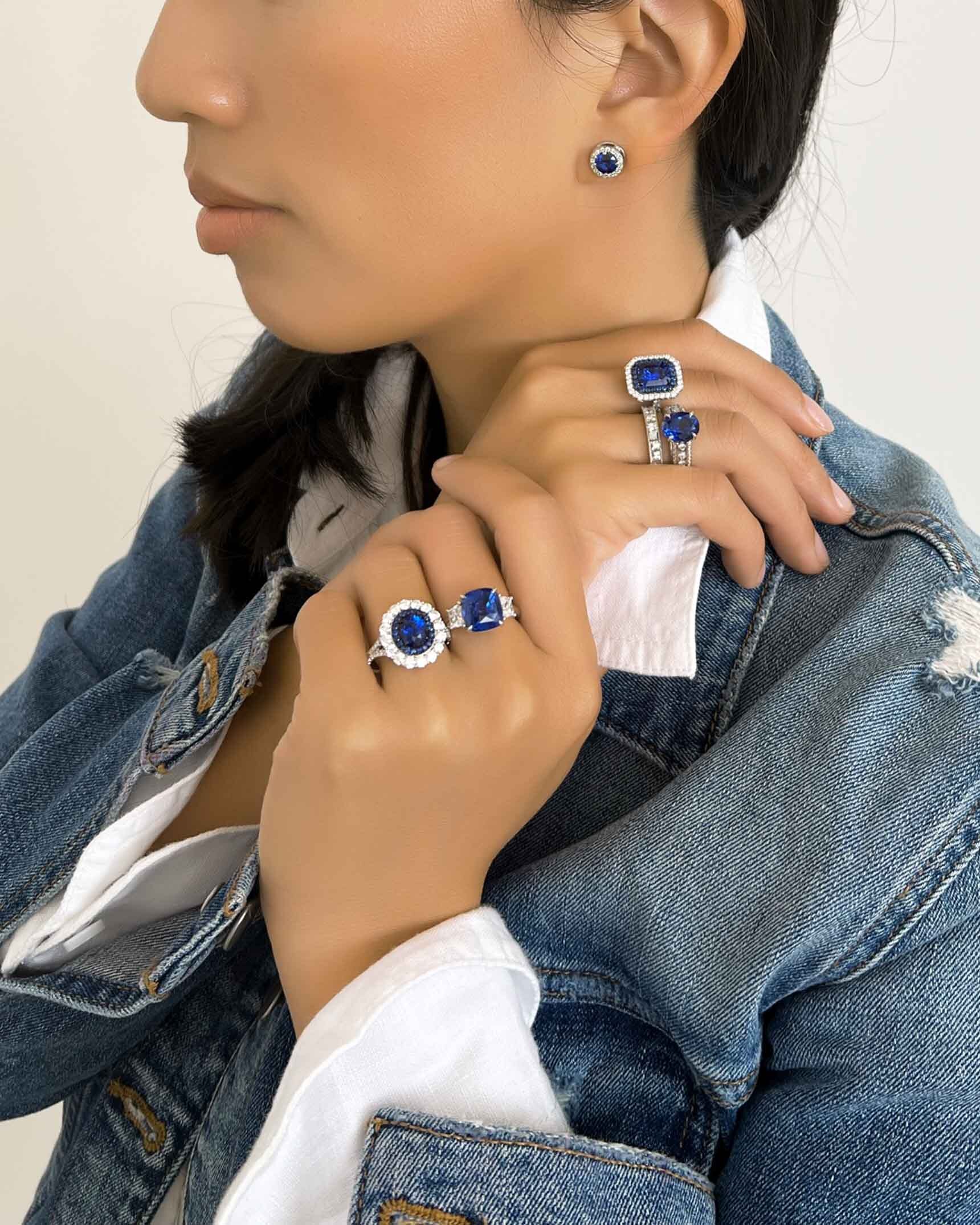 Blue Sapphire and Diamond Earrings and Rings ECDKK02491 - RCDSA03105 - RMD7U01820 - RCDSA03007 - RADPL07593 - RMD7U00802