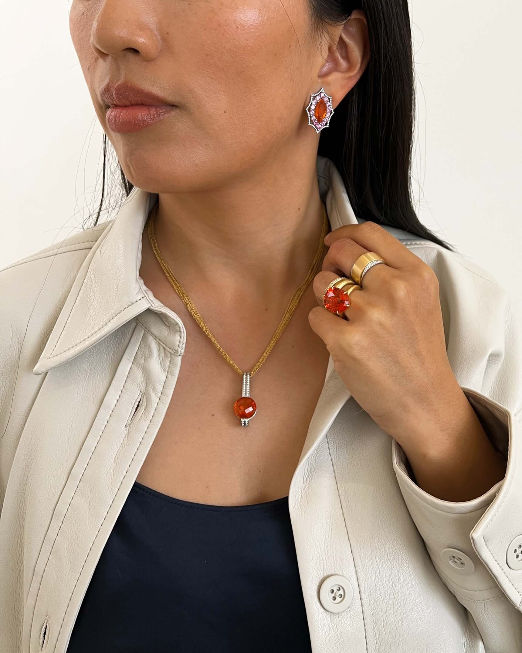 Orange Gemstone_Diamond and Yellow Gold Earrings_Rings and Necklace ECDKK02525 - RWEDD04587 - RADRG00036 - RWEDY00778 - RCMS02696 - PNMTG01697