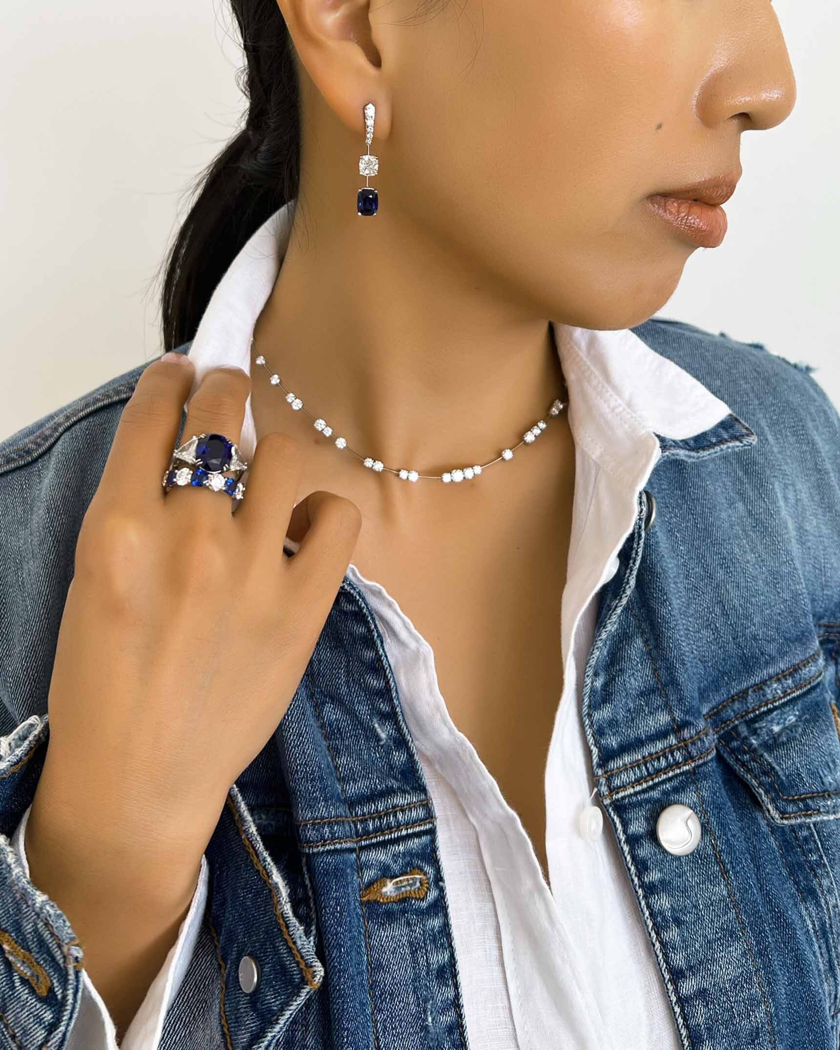 Blue Sapphire and Diamond Earrings_Necklace and Rings ECDKK02507 - NDOTK03819 - RCDSA02990 - RCDSA03141