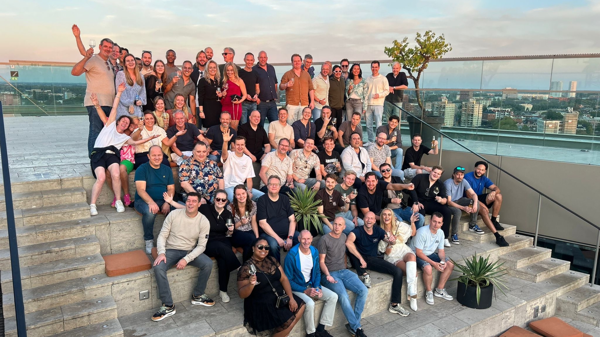 Group photo of the Digital Survival Company team on a rooftop