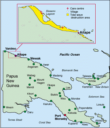 The Aitape tsunami disaster, Papua New Guinea (map)