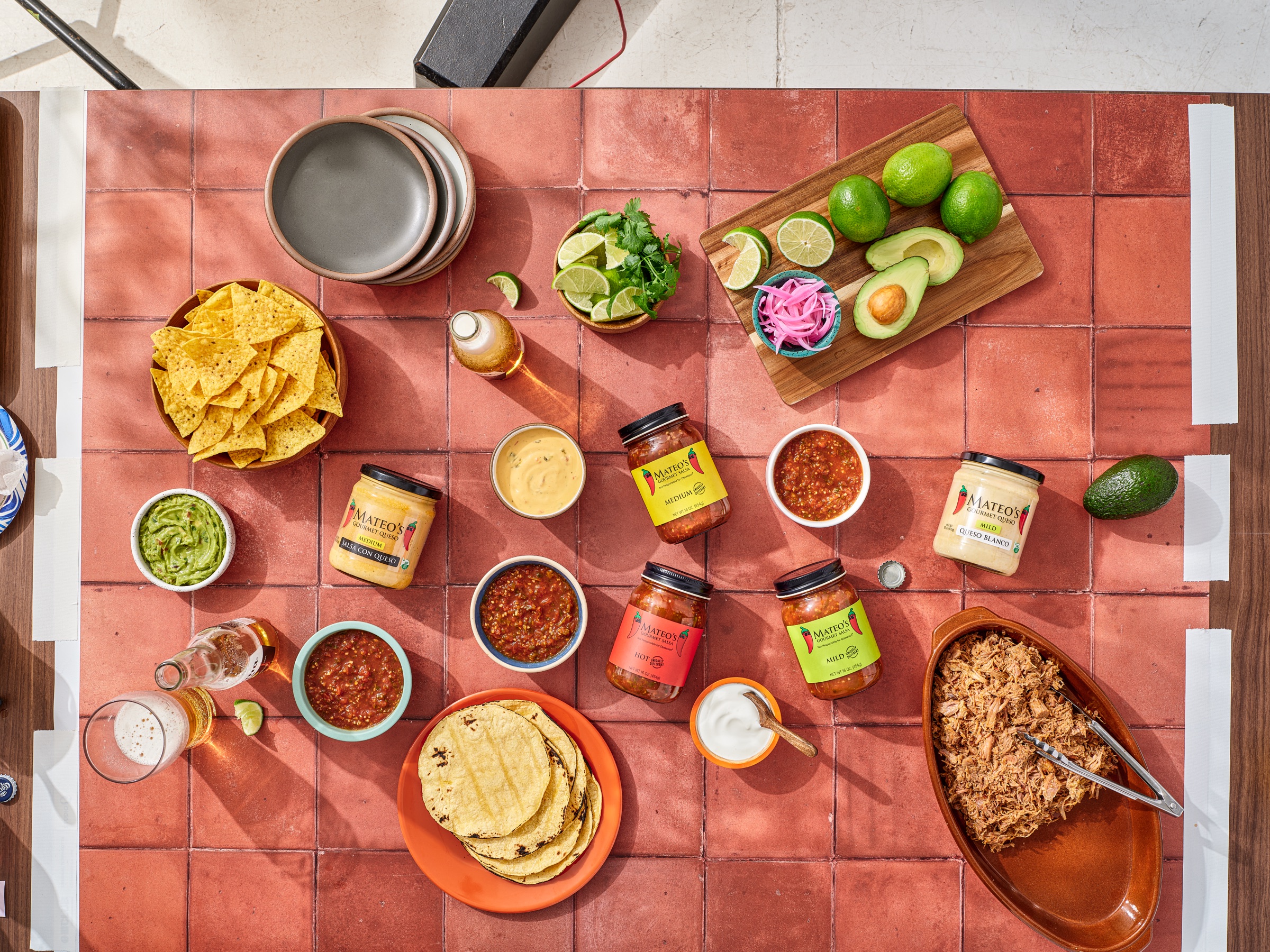 Fresh ingredients on a tiled table