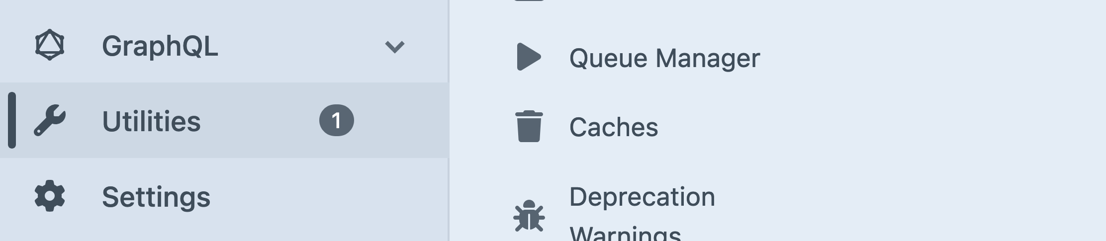 A close-up screenshot of the global navigation, where the Utilities link has a badge indicator with the number one inside of it.