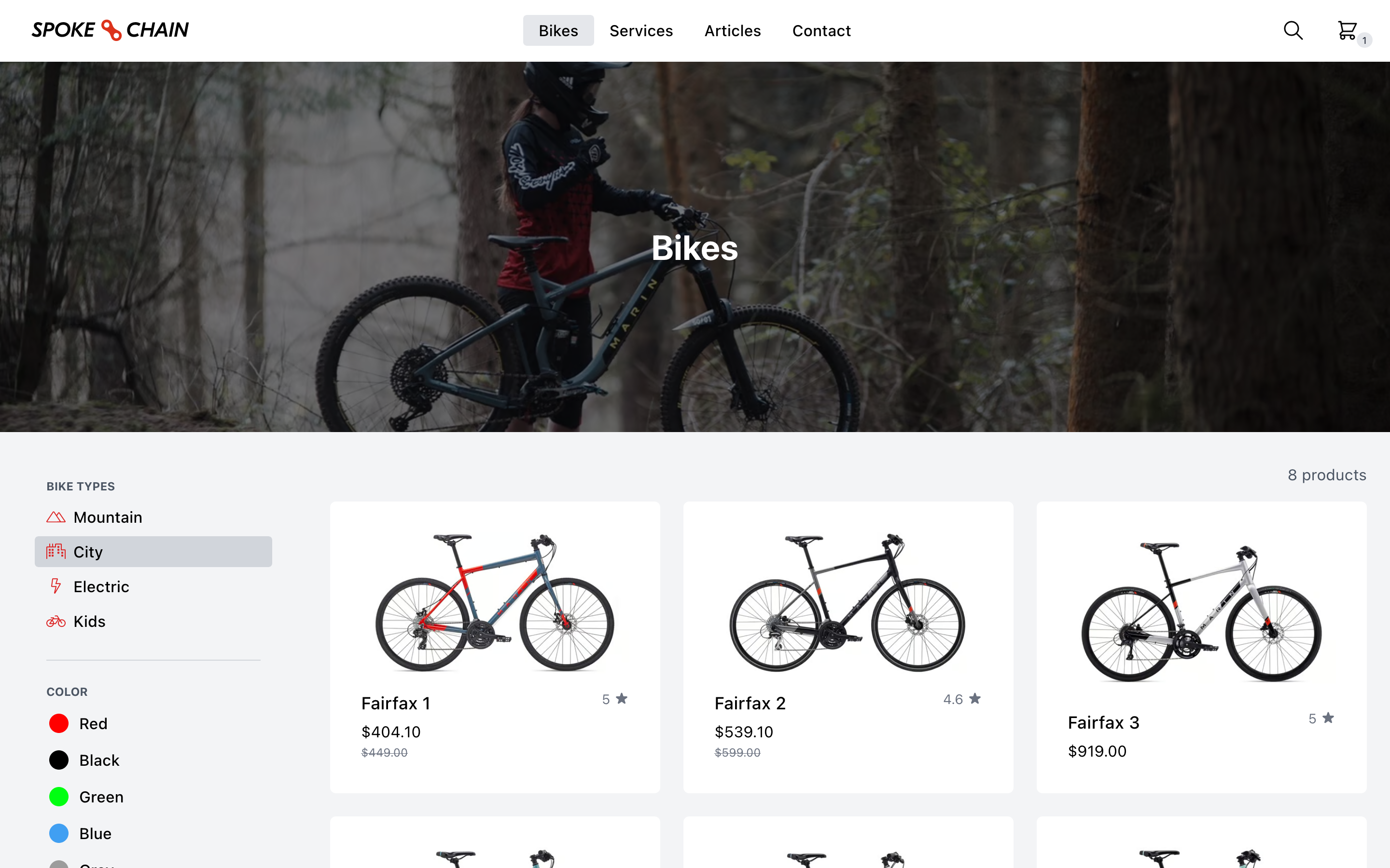 A screenshot of the Spoke & Chain bike store site, deployed on Craft Cloud.