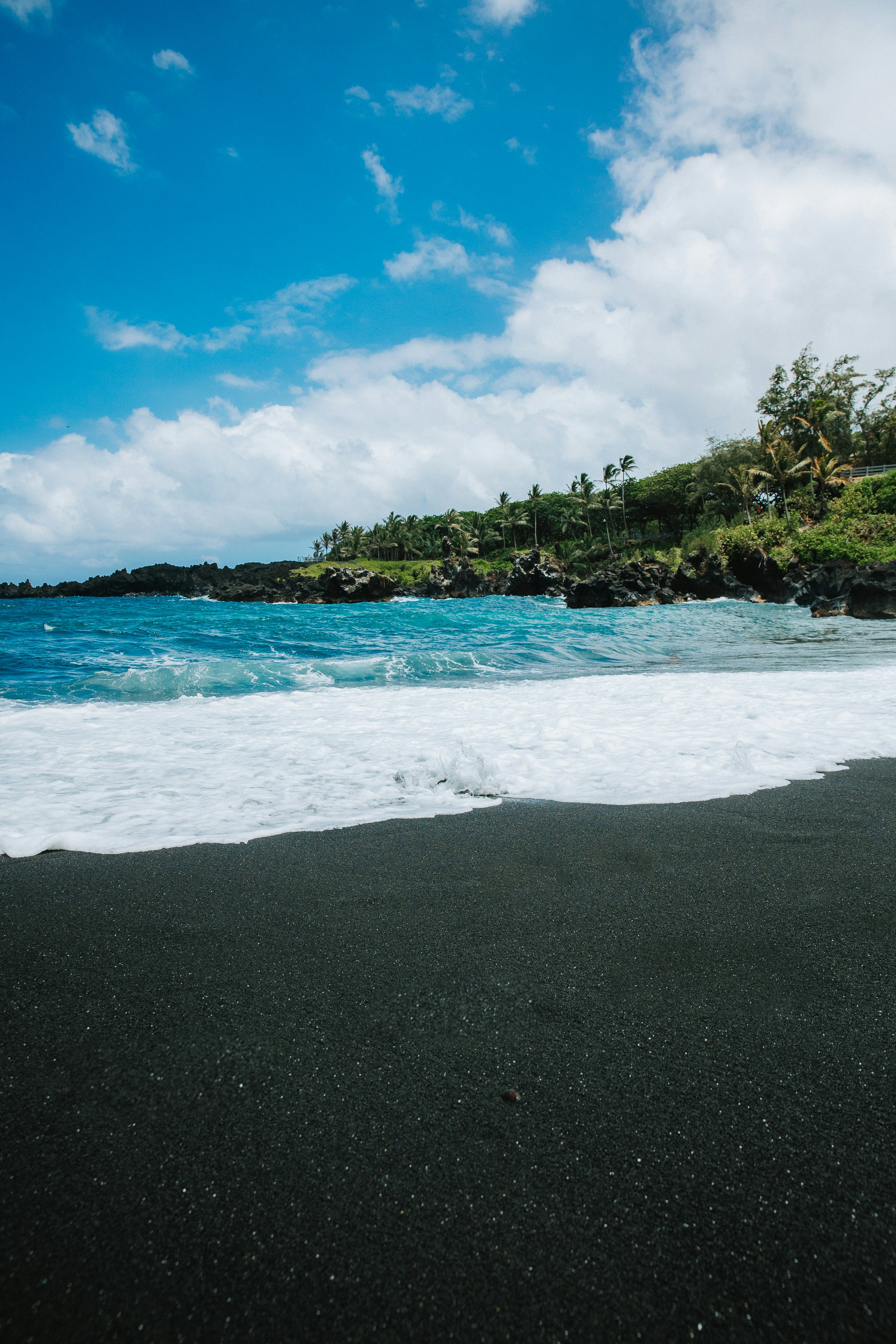 Maui road to hana black sand beach