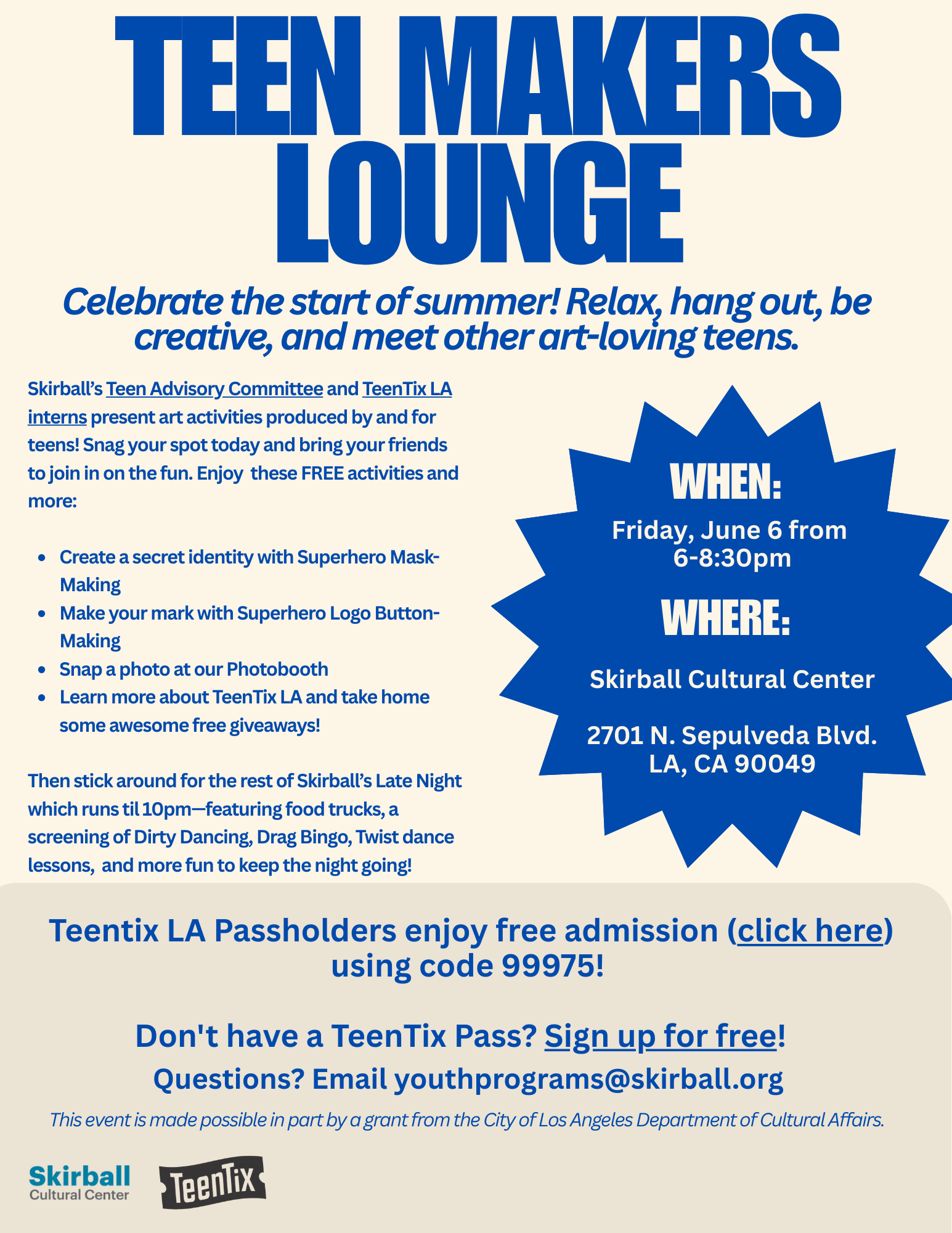 Teen Tix LA x Skirball Flyer 1