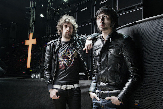 There's a video of a new track by Justice being played