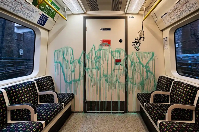 Banksy supports wearing face masks with artwork on the London Underground