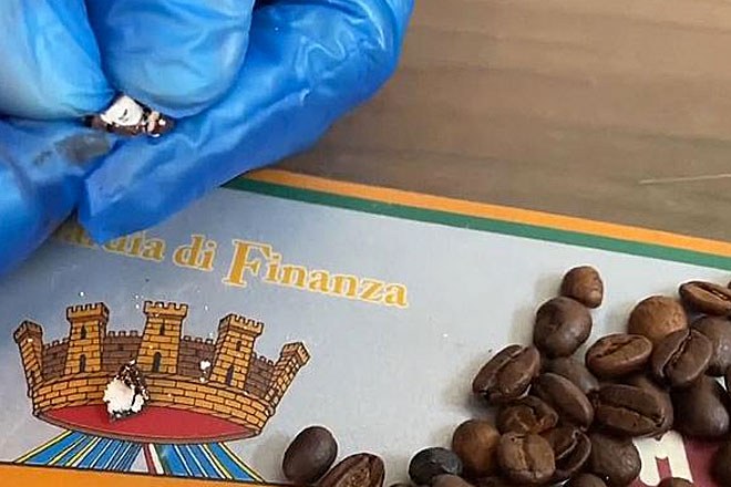 Italian police found a shipment of coffee beans stuffed with cocaine
