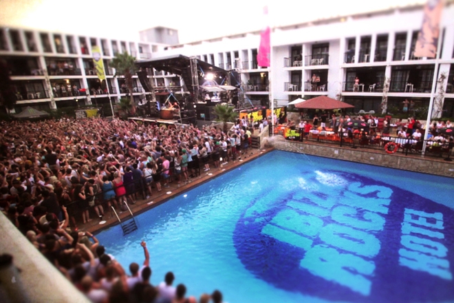 A British man is in critical condition after falling from an Ibiza Rocks Hotel balcony