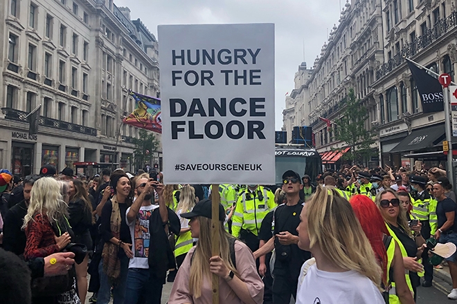 ​Thousands of people march through London for 'Save Our Scene' protest