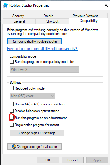 Roblox always run as administrator