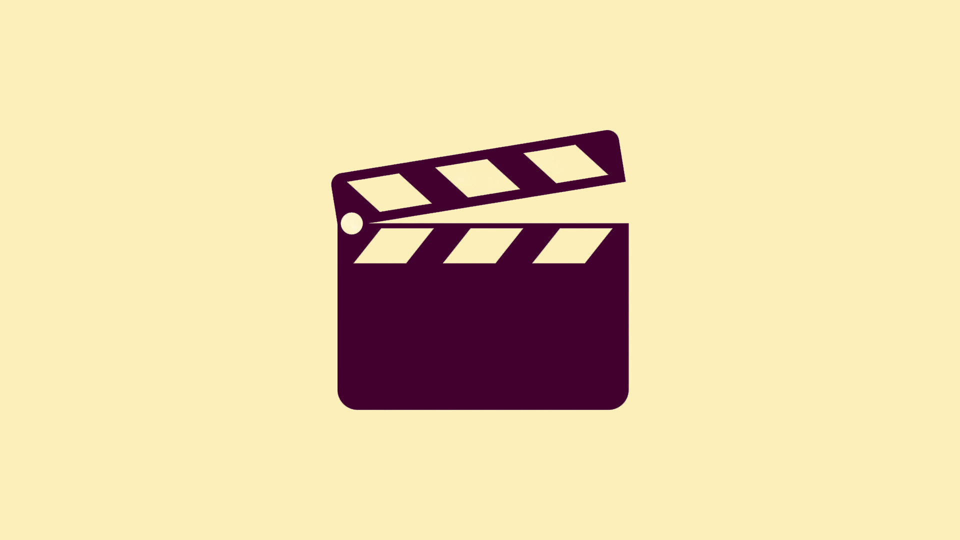 Illustrasjon: Plommefarget filmklapper på gul bakgrunn