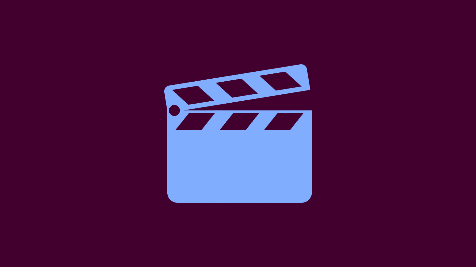 Illustrasjon. Blå filmklapper på plommefarget bakgrunn