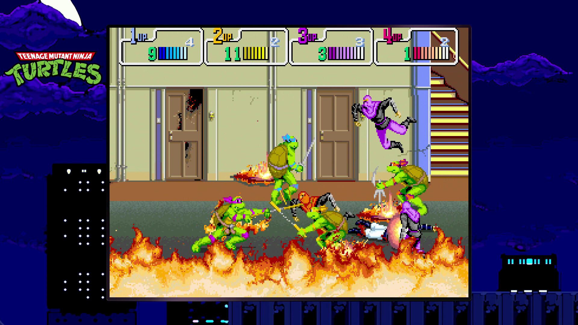 Illustrasjon. Skjermbilde fra spillet Teenage Mutant Ninja Turtles Turtles in Time