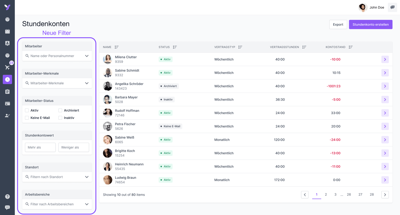 Stundenkonten Filter