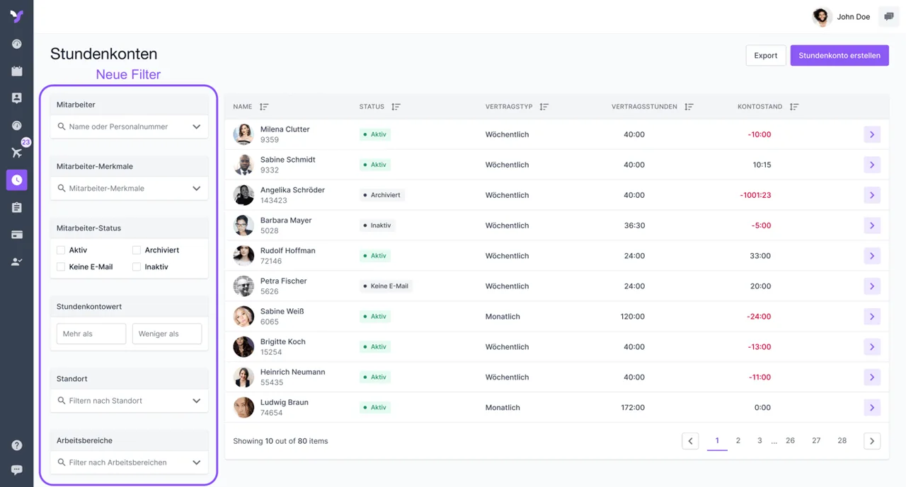 Stundenkonten Filter Stundenkonten Filter