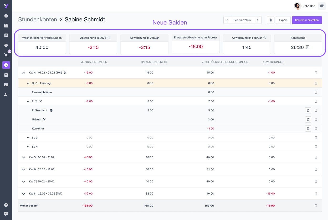 Stundenkonten Salden