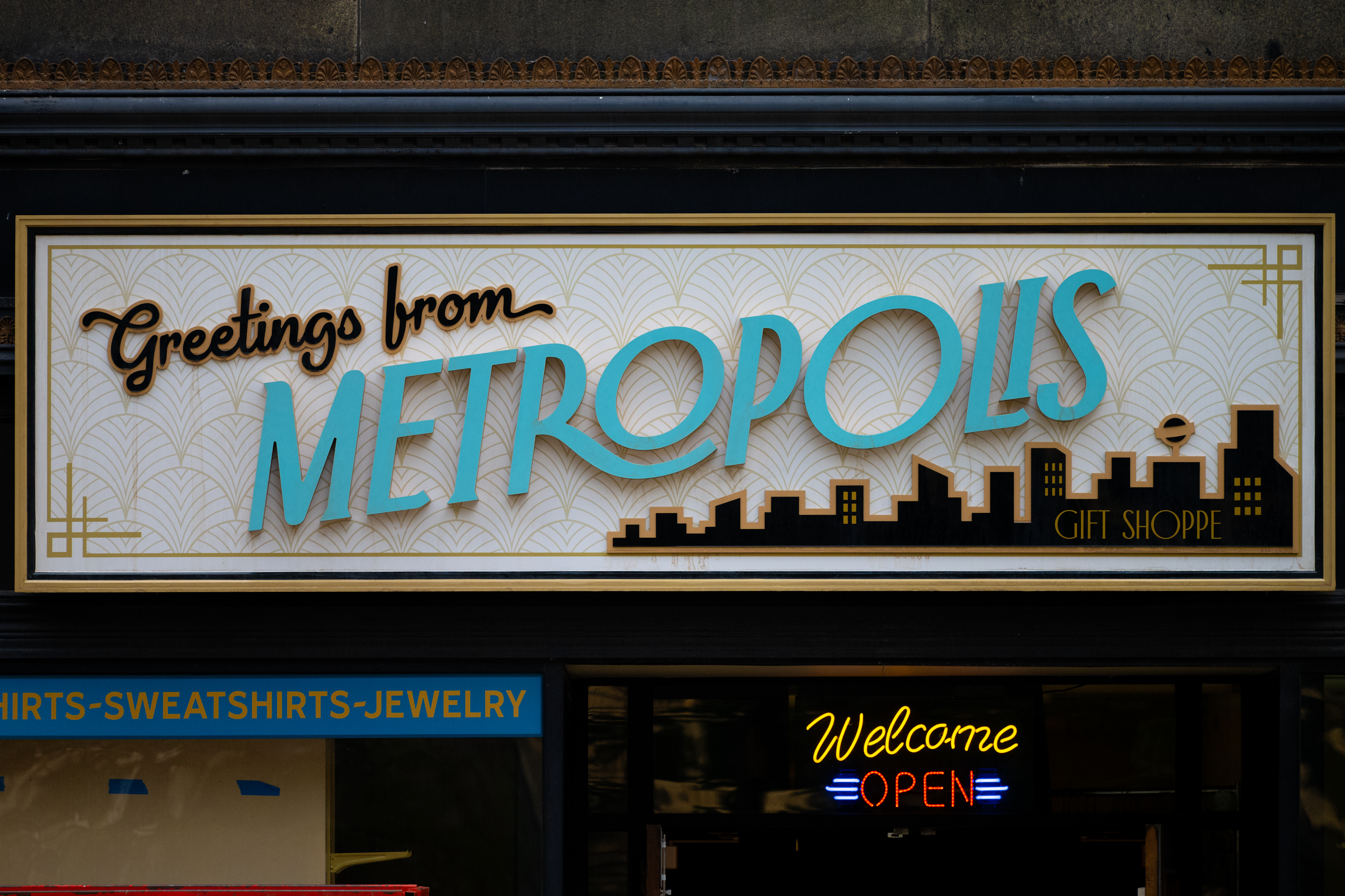 Metropolis sign used during 2024 'Superman' filming in Cleveland