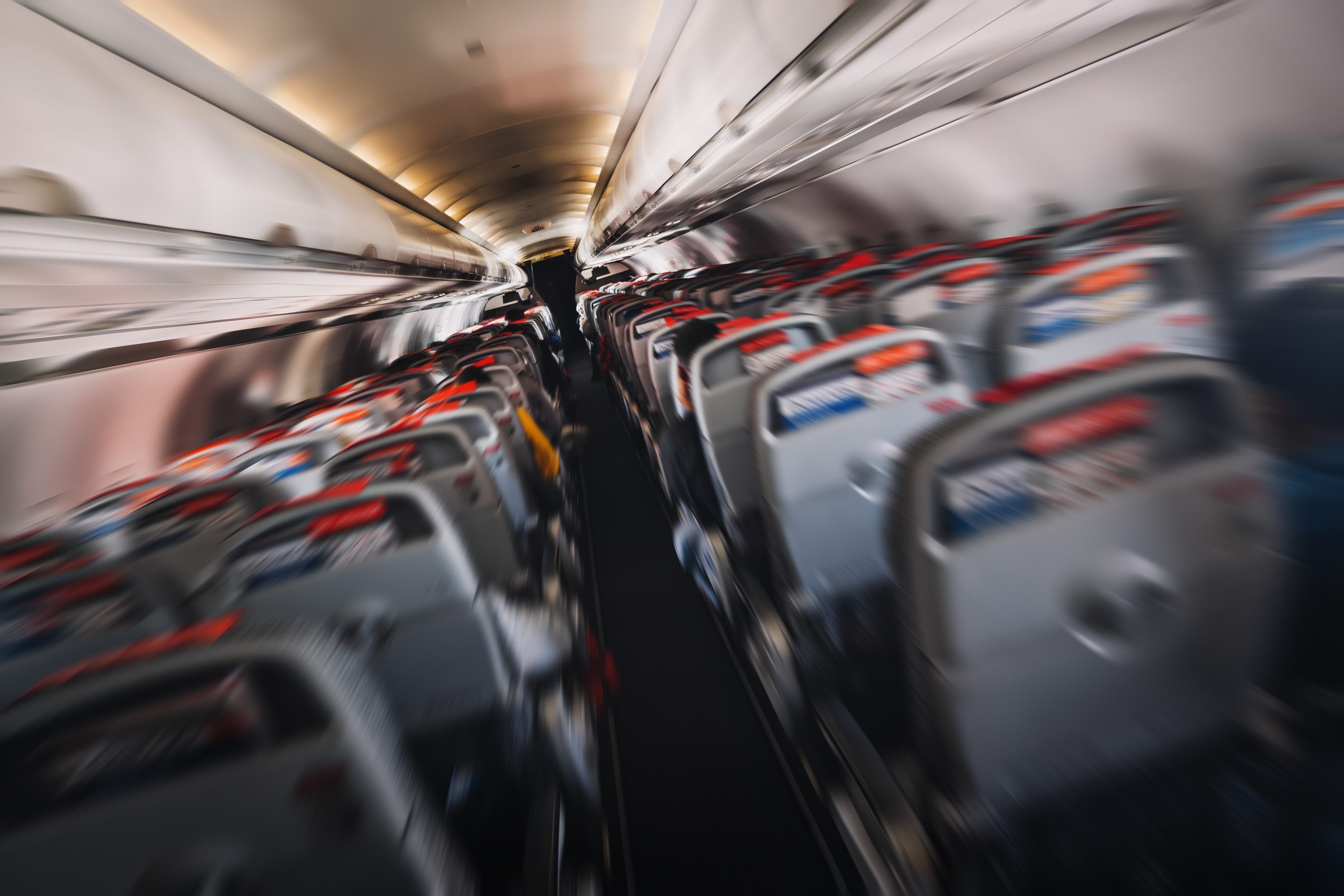 Blurry airplane cabin