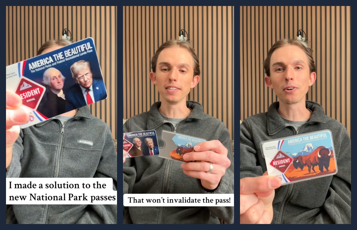 Sleeve for U.S. national parks pass with Pres. Trump's photo