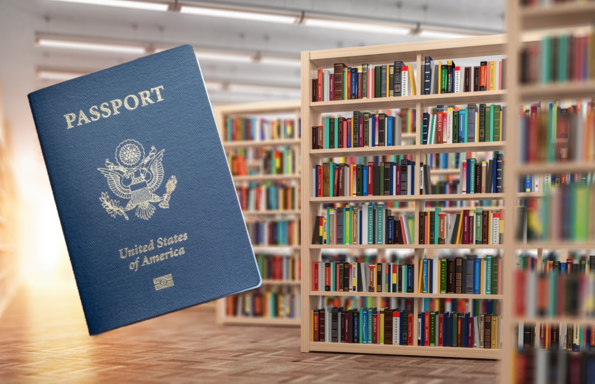 U.S. passport in a library
