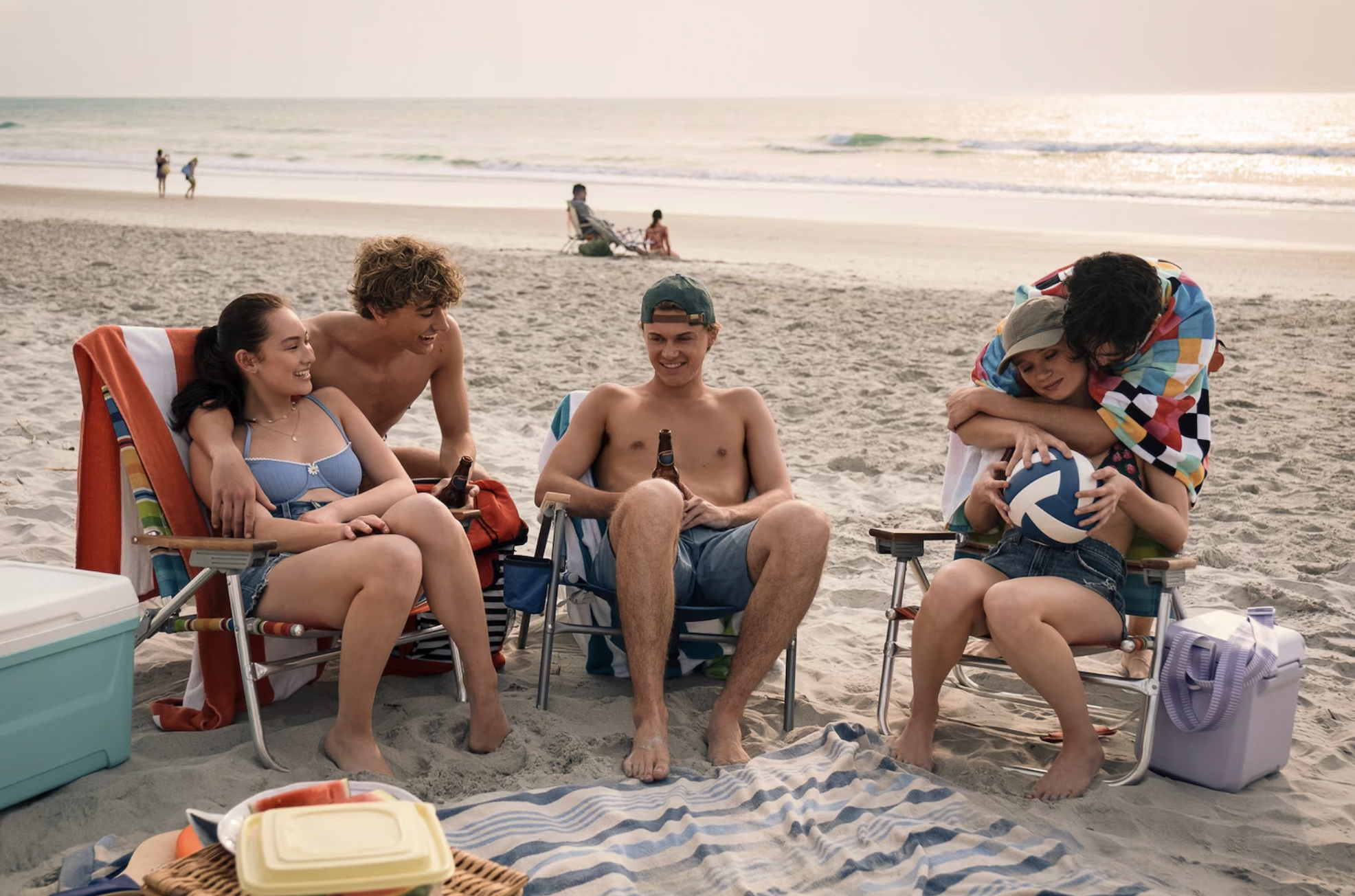 Belly (Lola Tung), Jeremiah (Gavin Casalegno), Conrad (Christopher Briney), Steven (Sean Kaufman), and Taylor (Rain Spencer) in 'The Summer I Turned Pretty'