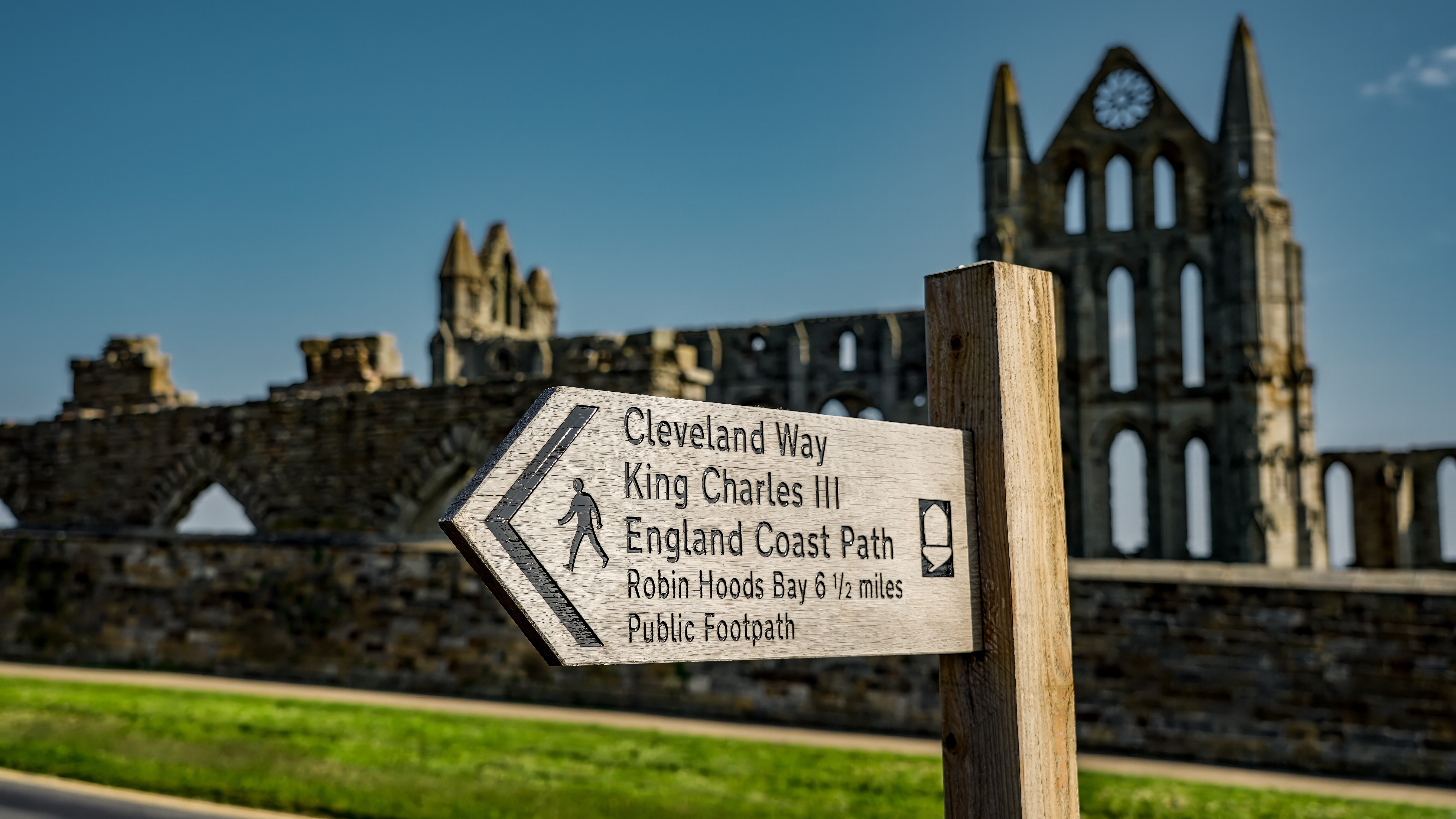 National Trails sign at Whitby Abbey in the United Kingdom