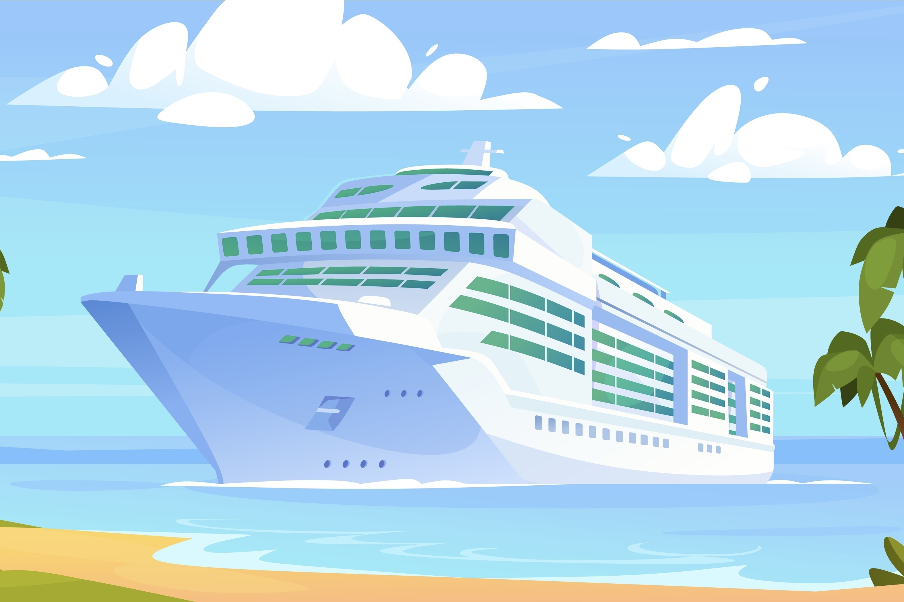 Cruise ship beach illustration